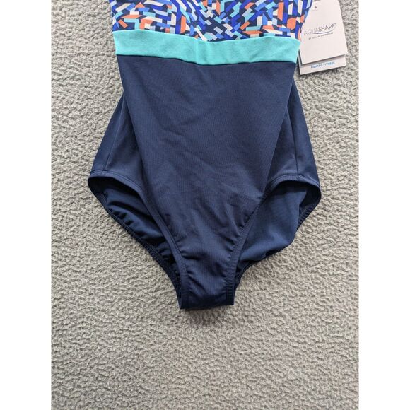 NWT Dolfin Aquashape Women's blue Print Moderate Scoop Back One Piece sz 6 - Picture 3 of 11